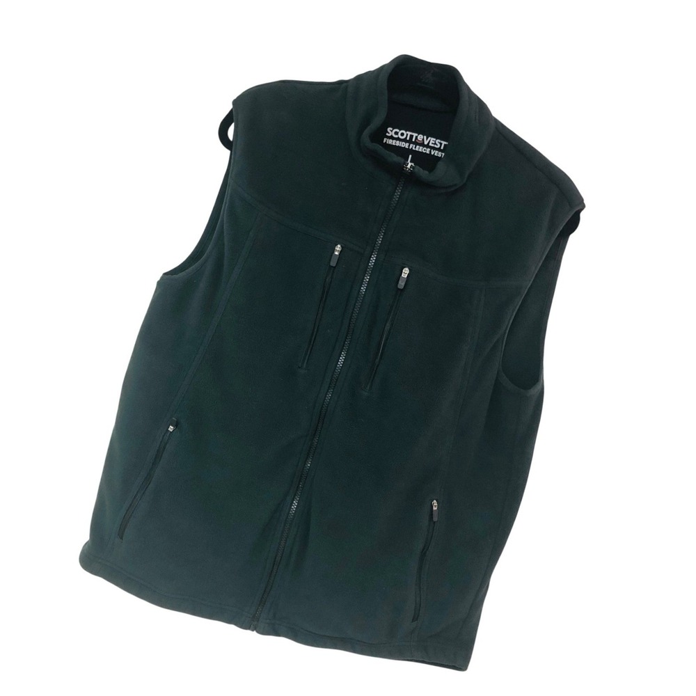 SCOTTeVEST Fireside Fleece Vest Black Zip 8 Pocket Utility Work Travel Mens L